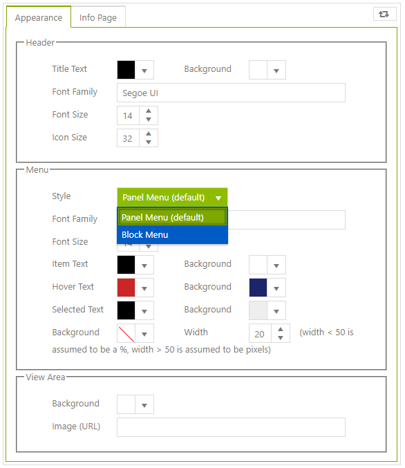 Apps Designer Menu Styles Dropdown